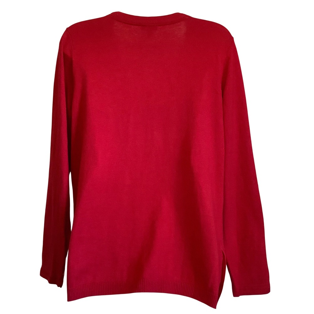 Talbots Petite Red V-Neck Sweater Button Side Detail Cotton Blend Size MP - Picture 6 of 13